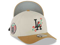 Los Angeles Dodgers New Era MLB 9FORTY 940 Adjustable A-Frame Cap Stone Crown Light Brown Visor Black Rose Logo 2025 World Series Lantern Side Patch