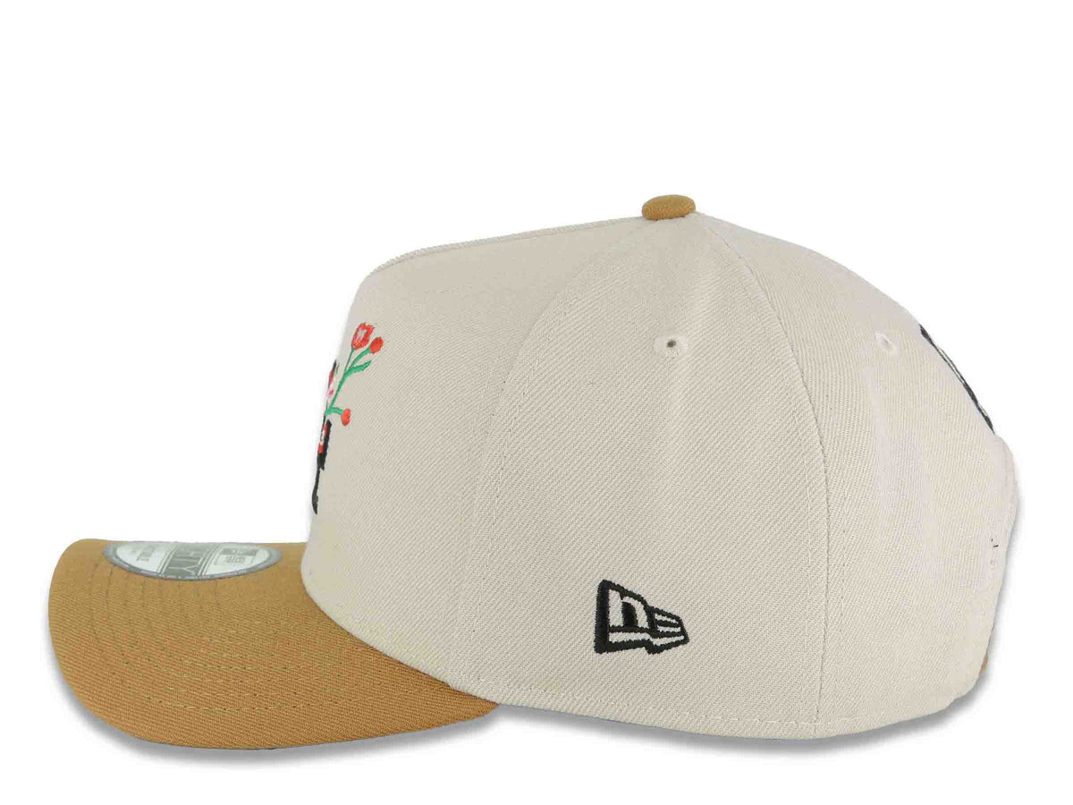 Los Angeles Dodgers New Era MLB 9FORTY 940 Adjustable A-Frame Cap Stone Crown Light Brown Visor Black Rose Logo 2025 World Series Lantern Side Patch