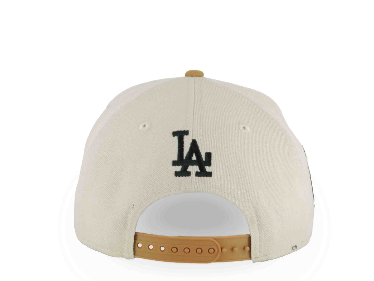 Los Angeles Dodgers New Era MLB 9FORTY 940 Adjustable A-Frame Cap Stone Crown Light Brown Visor Black Rose Logo 2025 World Series Lantern Side Patch