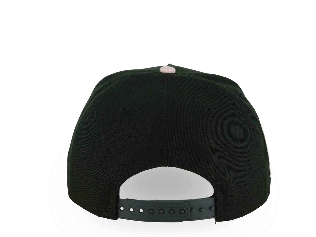 Atlanta Braves New Era MLB 9FORTY 940 Adjustable A-Frame Cap Hat Black Crown Dark Gray Visor Metallic Silver/Pink Axe Logo 40th Anniversary Side Patch