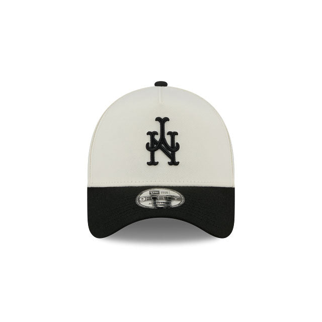New York Mets New Era MLB 9FORTY 940 Adjustable A-Frame Cap Hat Chrome White Crown Black Visor Black Upside Down Logo 50th Anniversary Side Patch