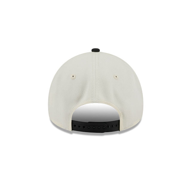New York Mets New Era MLB 9FORTY 940 Adjustable A-Frame Cap Hat Chrome White Crown Black Visor Black Upside Down Logo 50th Anniversary Side Patch