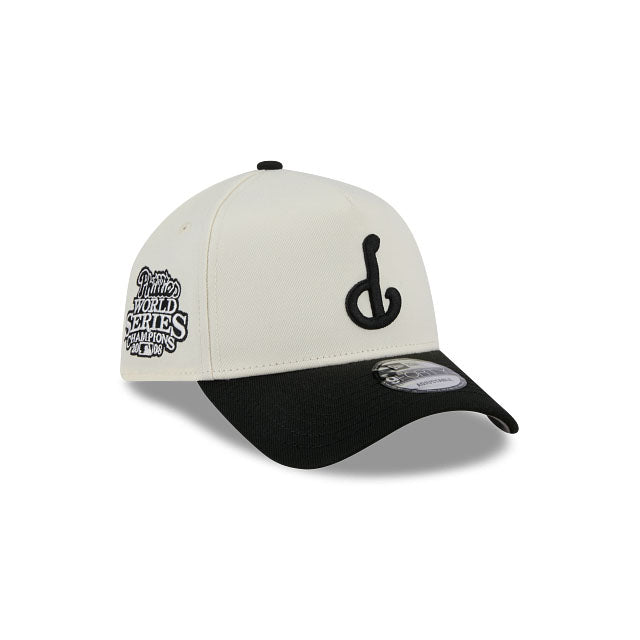 Philadelphia Phillies New Era MLB 9FORTY 940 Adjustable A-Frame Cap Cream Crown Black Visor Black Upside Down 2008 World Series Champions Side Patch