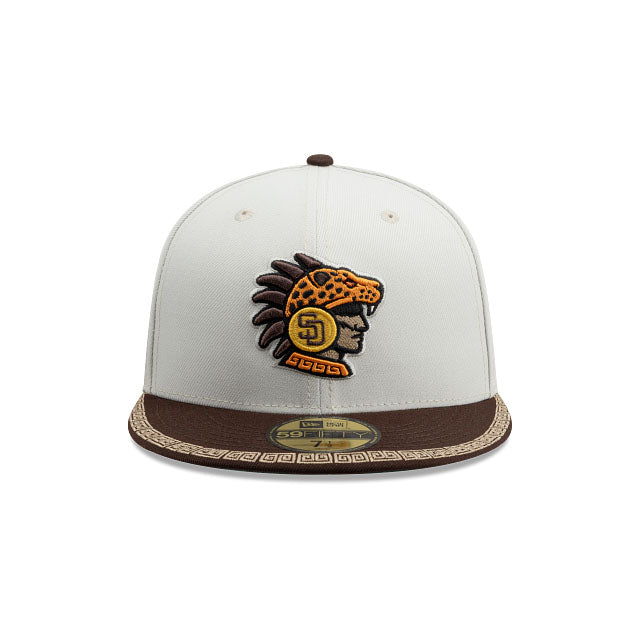 San Diego Padres New Era MLB 59FIFTY 5950 Fitted Cap Hat Cream Crown Brown Visor Dark Orange/Yellow Logo (2026 MLB World Tour Mexico City Series)