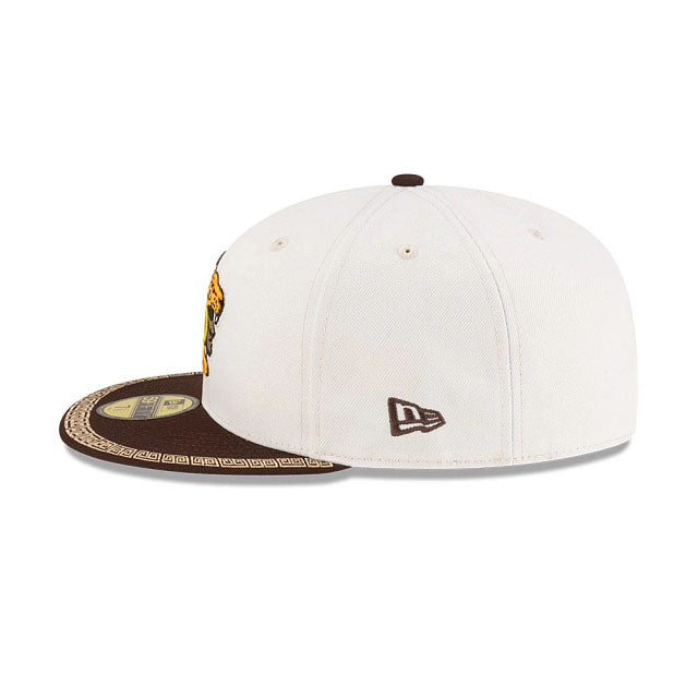 San Diego Padres New Era MLB 59FIFTY 5950 Fitted Cap Hat Cream Crown Brown Visor Dark Orange/Yellow Logo (2026 MLB World Tour Mexico City Series)