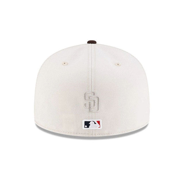 San Diego Padres New Era MLB 59FIFTY 5950 Fitted Cap Hat Cream Crown Brown Visor Dark Orange/Yellow Logo (2026 MLB World Tour Mexico City Series)