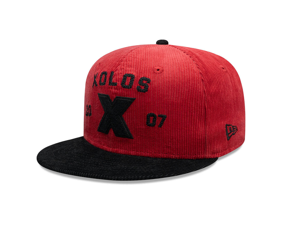(Corduroy) Xolos de Tijuana New Era Liga MX 59FIFTY 5950 Fitted Cap Hat Red Crown Black Visor Black 2007 X Logo 2007 Club Tijuana Side Patch