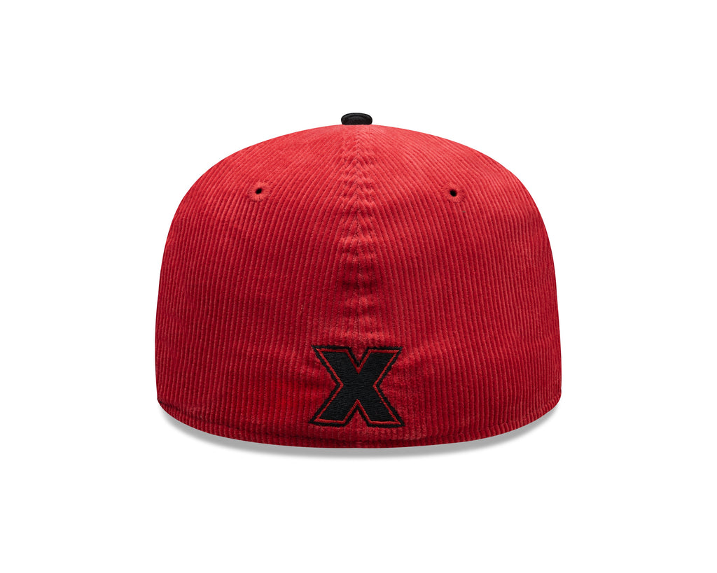 (Corduroy) Xolos de Tijuana New Era Liga MX 59FIFTY 5950 Fitted Cap Hat Red Crown Black Visor Black 2007 X Logo 2007 Club Tijuana Side Patch