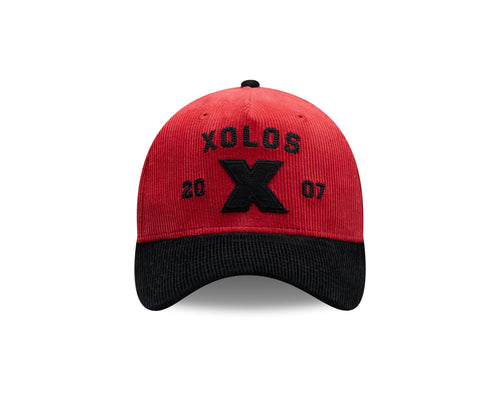 (Corduroy) Xolos de Tijuana New Era Liga MX 9FORTY 940 Adjustable A-Frame Cap Hat Red Crown Black Visor Black 2007 X Logo 2007 Club Tijuana Side Patch