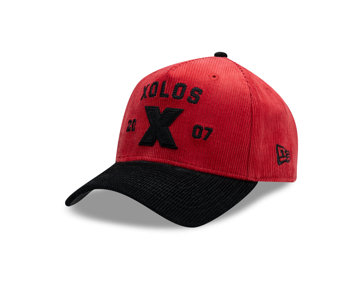 (Corduroy) Xolos de Tijuana New Era Liga MX 9FORTY 940 Adjustable A-Frame Cap Hat Red Crown Black Visor Black 2007 X Logo 2007 Club Tijuana Side Patch