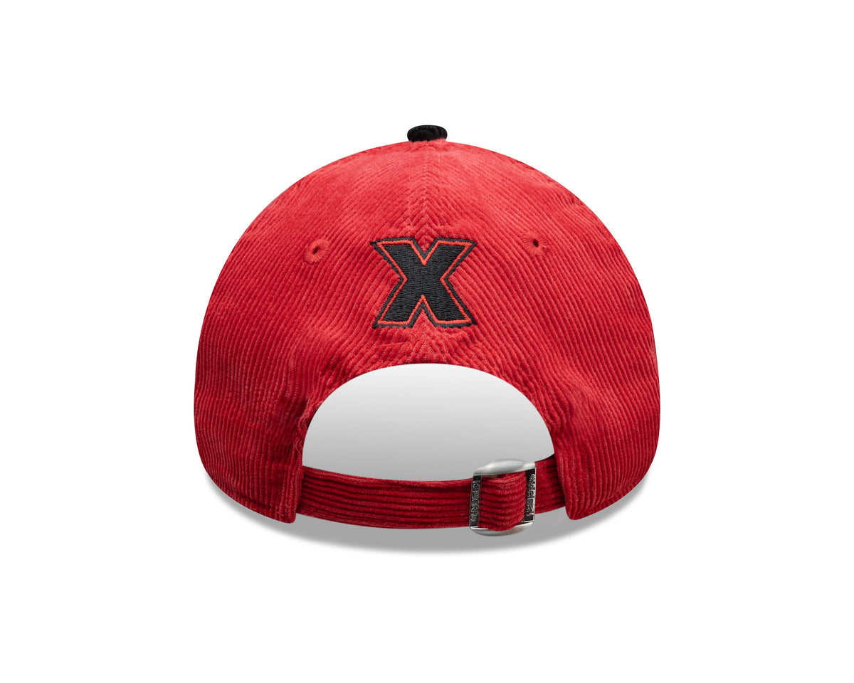 (Corduroy) Xolos de Tijuana New Era Liga MX 9FORTY 940 Adjustable A-Frame Cap Hat Red Crown Black Visor Black 2007 X Logo 2007 Club Tijuana Side Patch