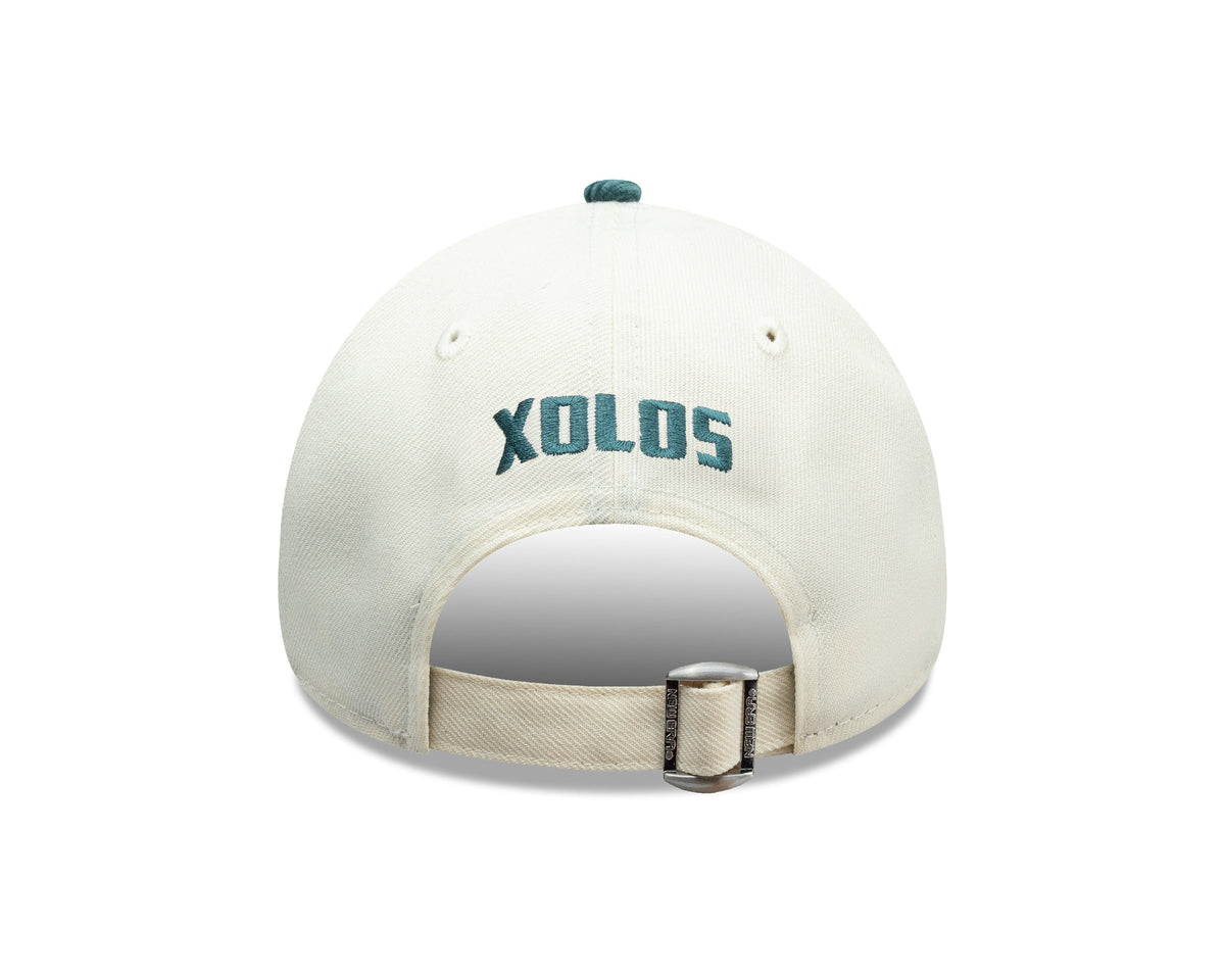 (Corduroy Visor) Xolos de Tijuana New Era Liga MX 9FORTY 940 Adjustable A-Frame Cap Cream Crown Teal Visor Teal/Maroon Logo Club Tijuana Side Patch