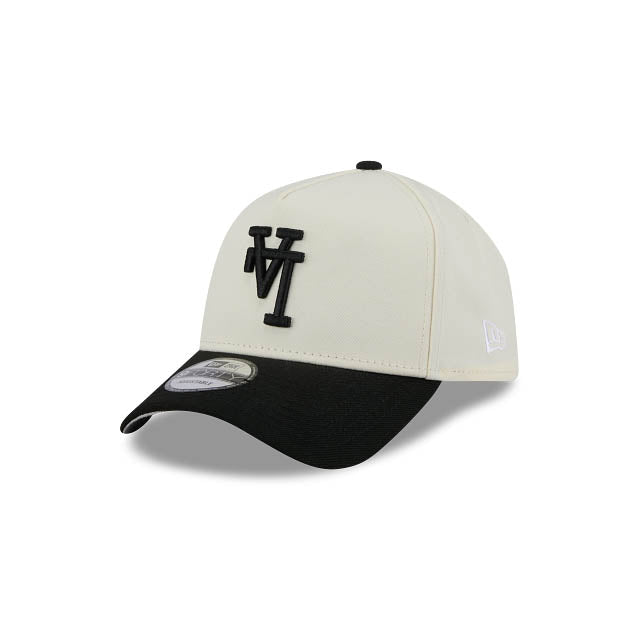 Los Angeles Dodgers New Era MLB 9FORTY 940 Adjustable A-Frame Cap Hat Cream Crown Black Visor Black Upside Down Logo 2020 World Series Side Patch