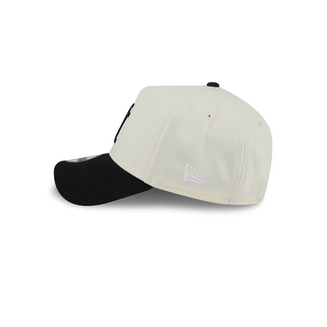 Los Angeles Dodgers New Era MLB 9FORTY 940 Adjustable A-Frame Cap Hat Cream Crown Black Visor Black Upside Down Logo 2020 World Series Side Patch