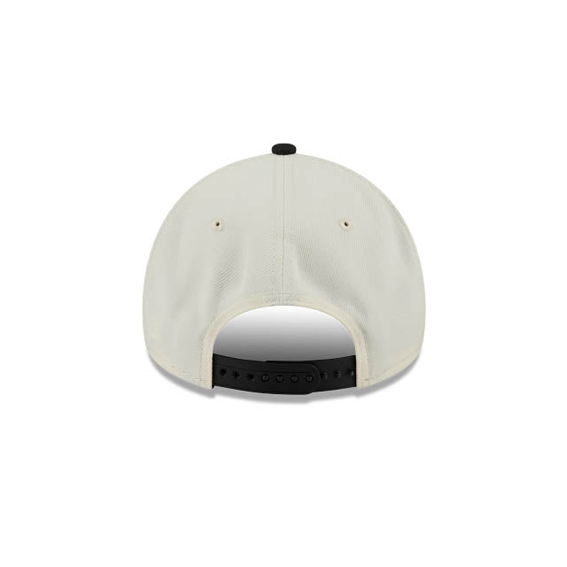 Los Angeles Dodgers New Era MLB 9FORTY 940 Adjustable A-Frame Cap Hat Cream Crown Black Visor Black Upside Down Logo 2020 World Series Side Patch
