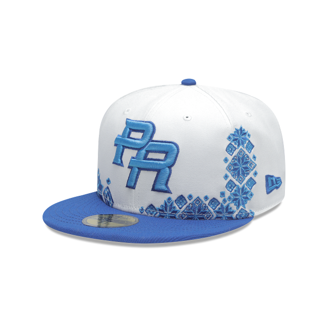 Puerto Rico New Era 59FIFTY 5950 Fitted Cap Hat White Crown Pale Purple Visor Pale Purple Logo (Latin Heritage)