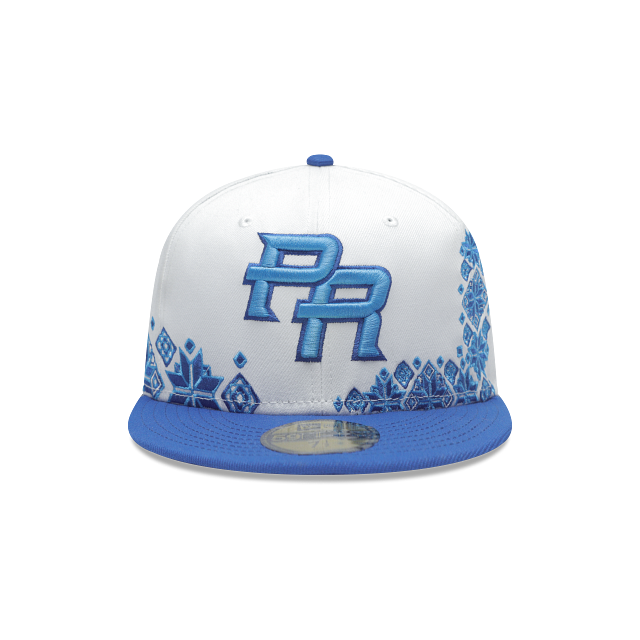 Puerto Rico New Era 59FIFTY 5950 Fitted Cap Hat White Crown Pale Purple Visor Pale Purple Logo (Latin Heritage)