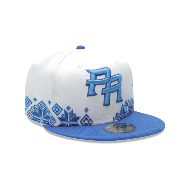 Puerto Rico New Era 59FIFTY 5950 Fitted Cap Hat White Crown Pale Purple Visor Pale Purple Logo (Latin Heritage)