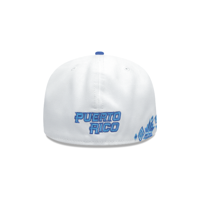 Puerto Rico New Era 59FIFTY 5950 Fitted Cap Hat White Crown Pale Purple Visor Pale Purple Logo (Latin Heritage)