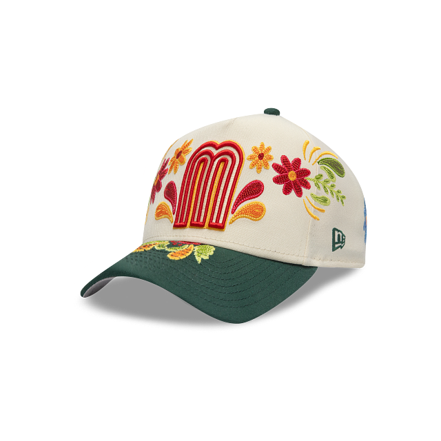 Mexico New Era 9FORTY 940 Adjustable A-Frame Cap Hat Chrome White Crown Dark Green Visor Red/White/Yellow Logo (Latin Heritage)