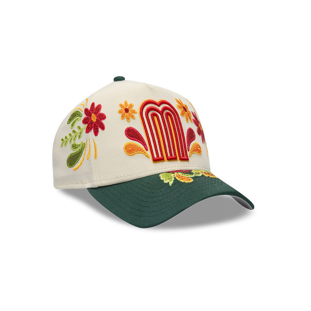 Mexico New Era 9FORTY 940 Adjustable A-Frame Cap Hat Chrome White Crown Dark Green Visor Red/White/Yellow Logo (Latin Heritage)