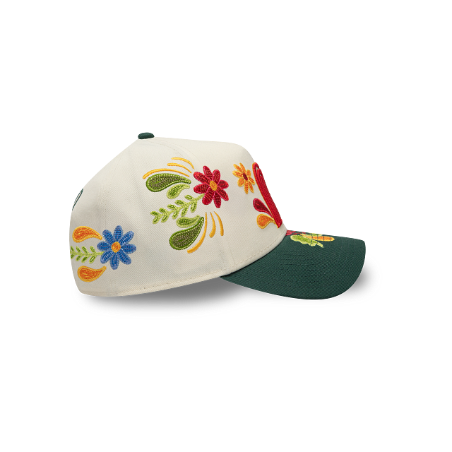 Mexico New Era 9FORTY 940 Adjustable A-Frame Cap Hat Chrome White Crown Dark Green Visor Red/White/Yellow Logo (Latin Heritage)