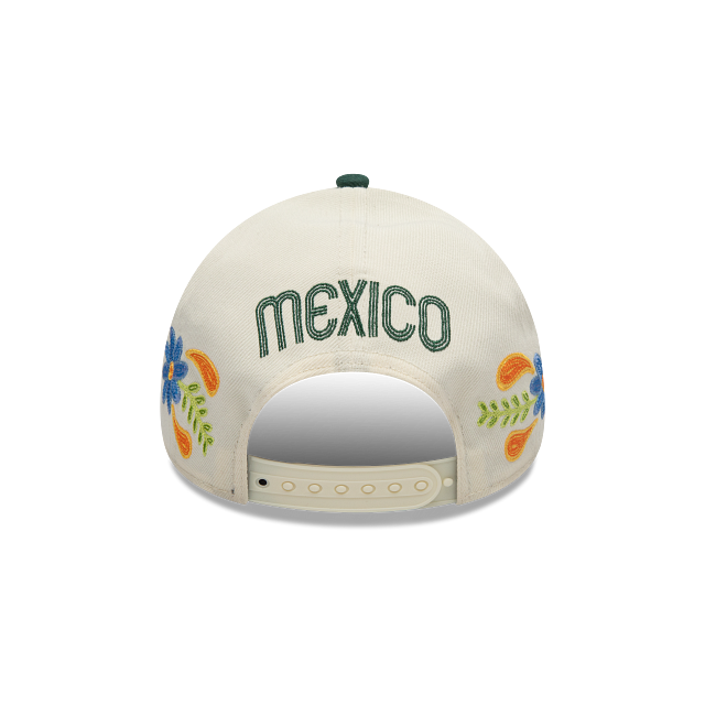 Mexico New Era 9FORTY 940 Adjustable A-Frame Cap Hat Chrome White Crown Dark Green Visor Red/White/Yellow Logo (Latin Heritage)