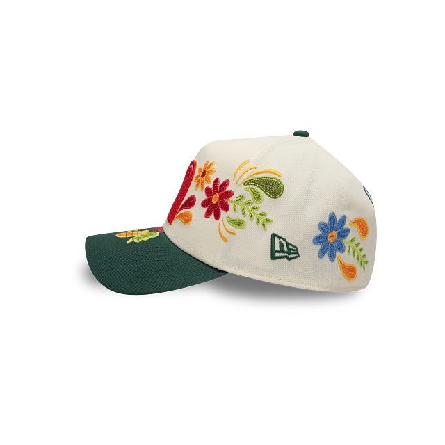 Mexico New Era 9FORTY 940 Adjustable A-Frame Cap Hat Chrome White Crown Dark Green Visor Red/White/Yellow Logo (Latin Heritage)