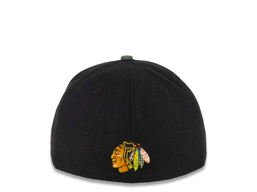Chicago Blackhawks New Era NHL 59FIFTY 5950 Fitted Cap Hat Black Crown Camo Visor Team Color Logo