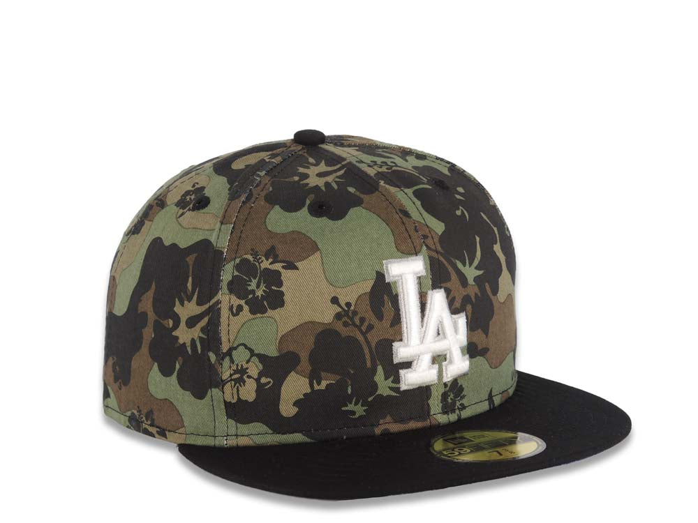 Los Angeles Dodgers New Era MLB 59FIFTY 5950 Fitted Cap Hat Tropical Camo Crown Black Visor White Logo