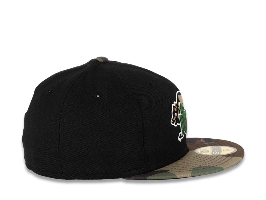 West Coast Bear New Era 59FIFTY 5950 Fitted Cap Hat Black Crown Camo Visor Beige/Black/Green/White Bear Logo