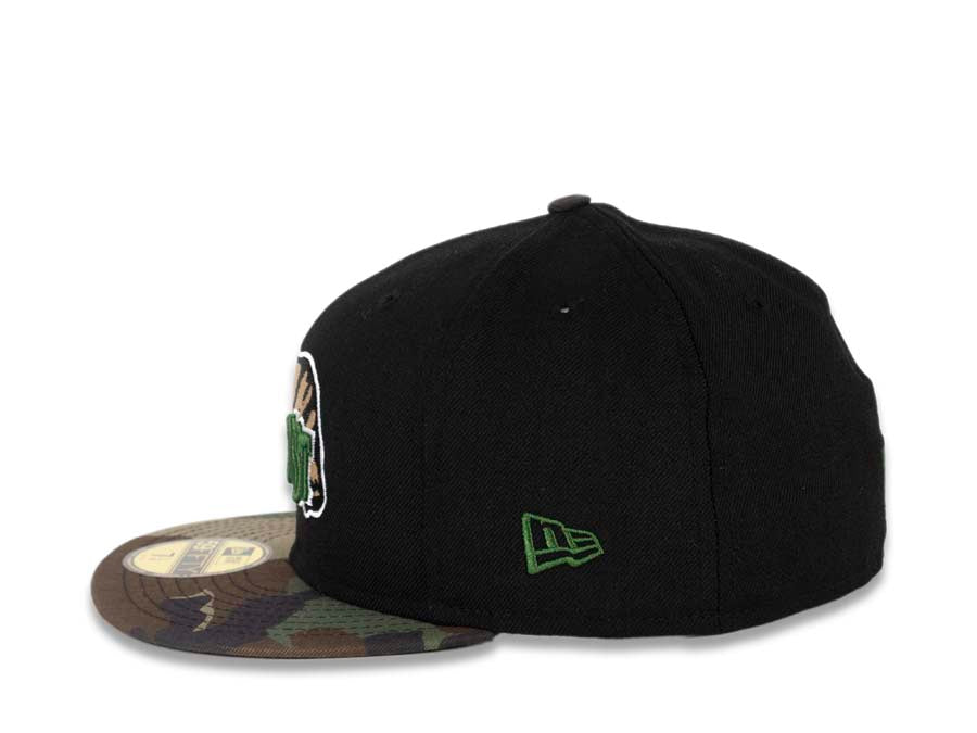 West Coast Bear New Era 59FIFTY 5950 Fitted Cap Hat Black Crown Camo Visor Beige/Black/Green/White Bear Logo