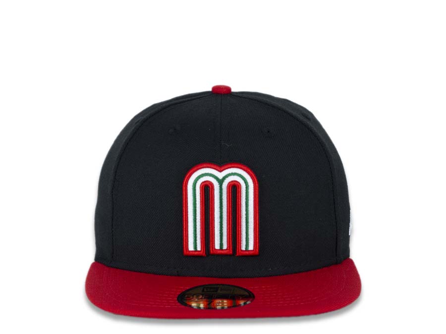 Mexico New Era WBC World Baseball Classic 59FIFTY 5950 Fitted Cap Hat Black Crown Red Visor Team Color Logo