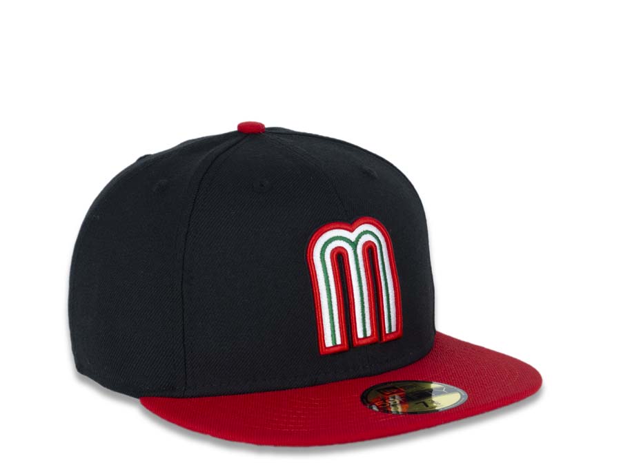 Mexico New Era WBC World Baseball Classic 59FIFTY 5950 Fitted Cap Hat Black Crown Red Visor Team Color Logo