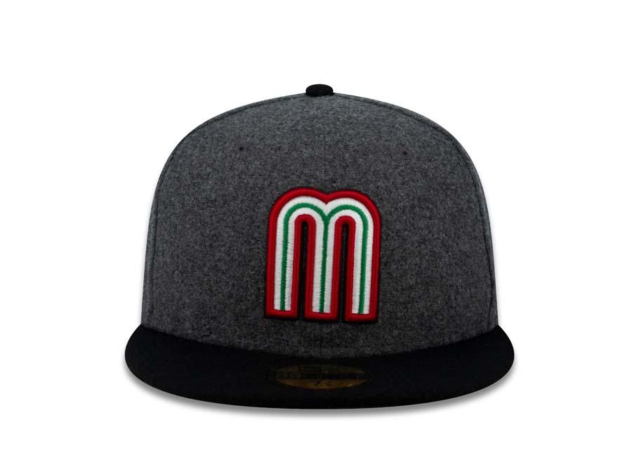 Mexico New Era WBC 59FIFTY 5950 Fitted Cap Hat Melton Dark Gray Crown Black Visor Team Color Logo