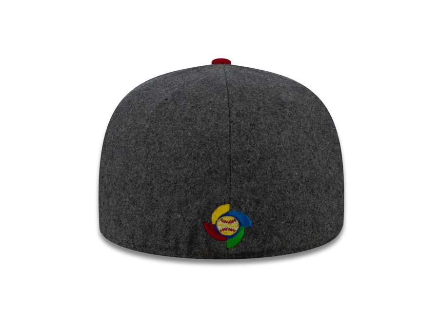 Mexico New Era WBC 59FIFTY 5950 Fitted Cap Hat Melton Dark Gray Crown Red Visor Team Color Logo