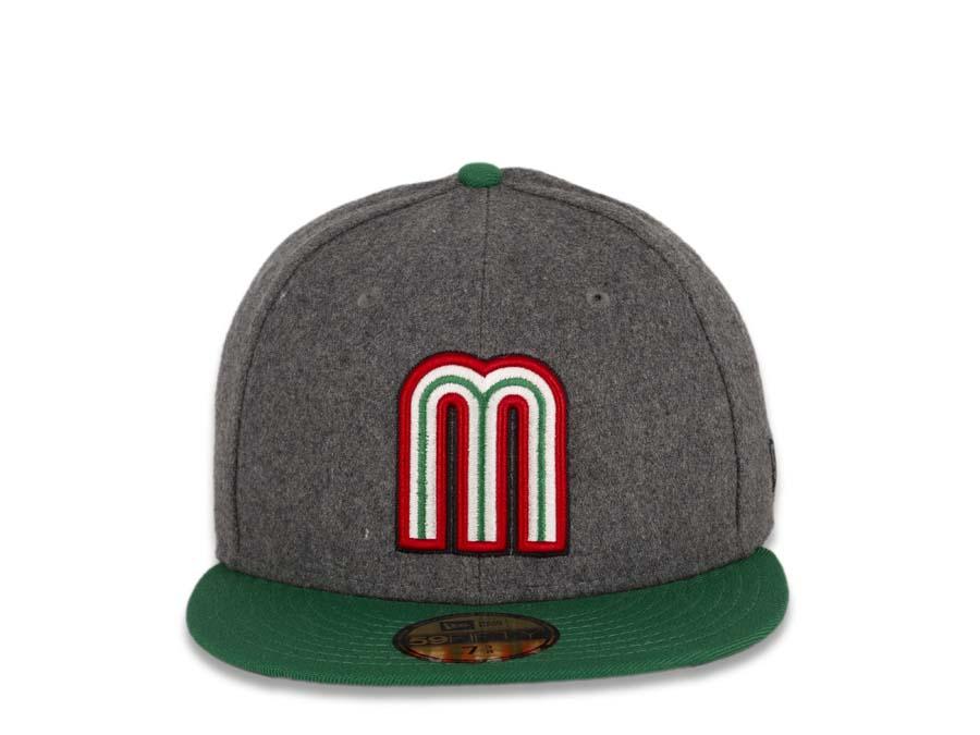 Mexico New Era WBC 59FIFTY 5950 Fitted Cap Hat Melton Dark Gray Crown Green Visor Team Color Logo