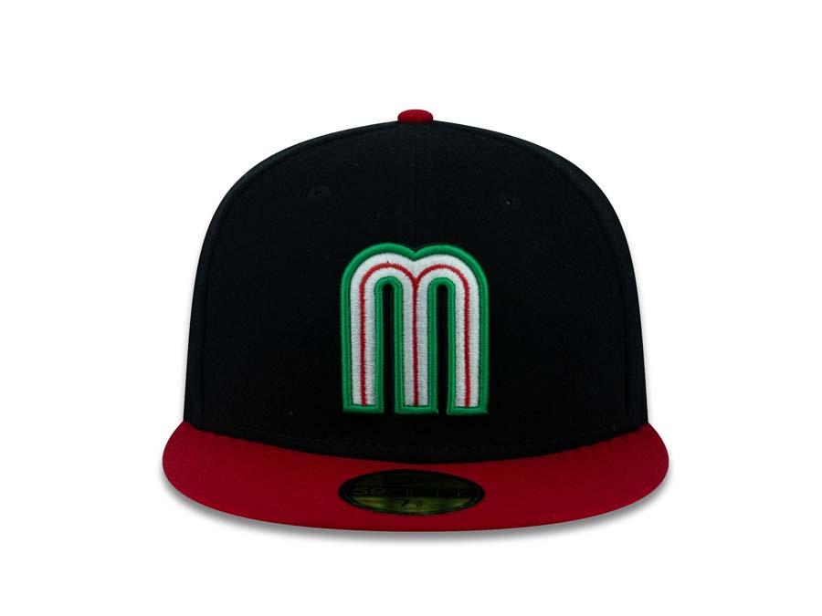 Mexico New Era WBC 59FIFTY 5950 Fitted Cap Hat Black Crown Red Visor Team Color Logo