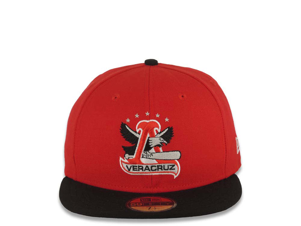 Aguilas de Mexicali New Era 59FIFTY 5950 Fitted Cap Hat Red Crown Black Visor Black/Red/White Logo Gray UV