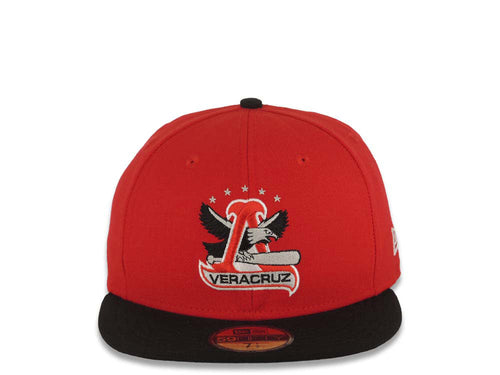 Aguilas de Mexicali New Era 59FIFTY 5950 Fitted Cap Hat Red Crown Black Visor Black/Red/White Logo Gray UV