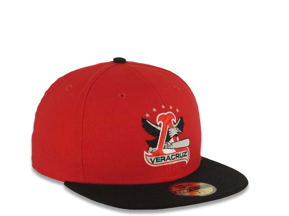 Aguilas de Mexicali New Era 59FIFTY 5950 Fitted Cap Hat Red Crown Black Visor Black/Red/White Logo Gray UV