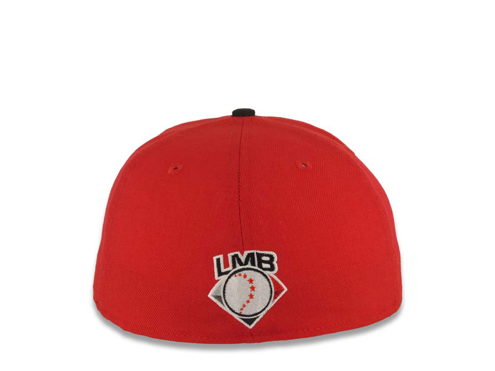 Aguilas de Mexicali New Era 59FIFTY 5950 Fitted Cap Hat Red Crown Black Visor Black/Red/White Logo Gray UV