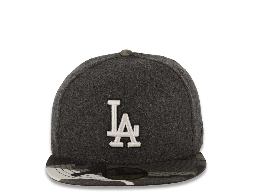 Los Angeles Dodgers New Era MLB 59FIFTY 5950 Fitted Melton Cap Hat Dark Gray Crown Desert Camo Visor White/Black Logo