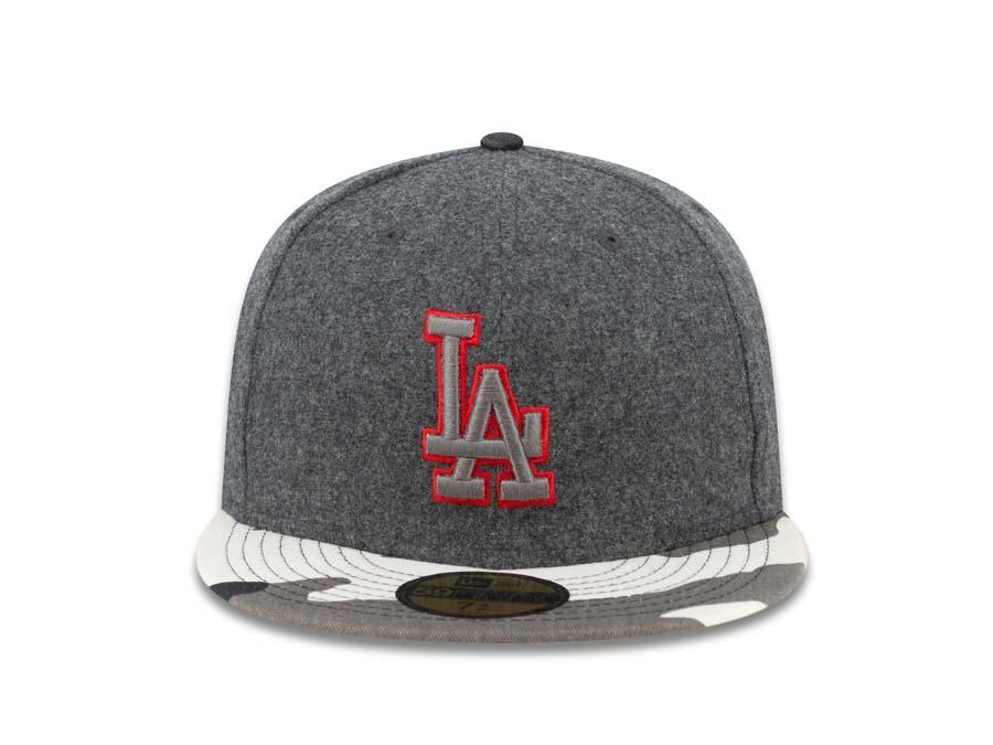 Los Angeles Dodgers New Era MLB 59FIFTY 5950 Fitted Cap Hat Melton Dark Gray Crown Urban Camo Visor Dark Gray/Red Logo