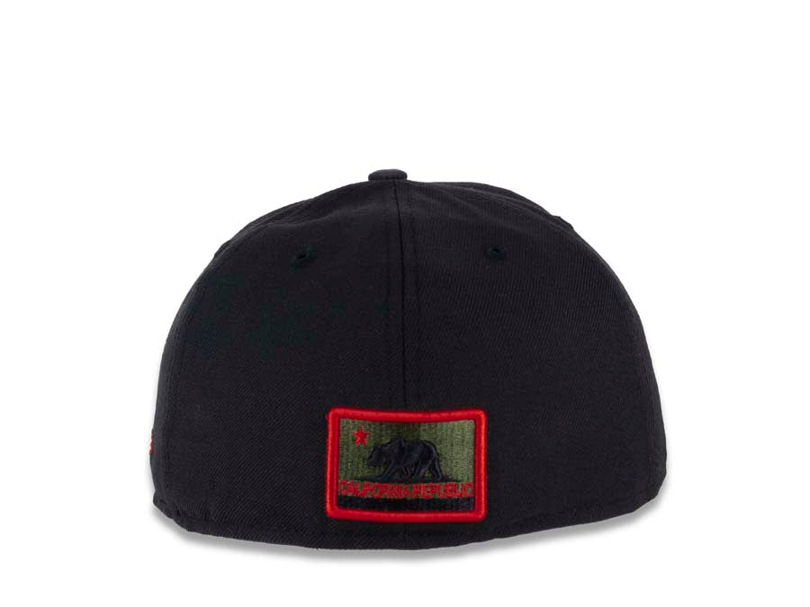 CALI CALIfornia New Era 59FIFTY 5950 Fitted Cap Hat Black Crown Camo Visor Red Old English Script Logo