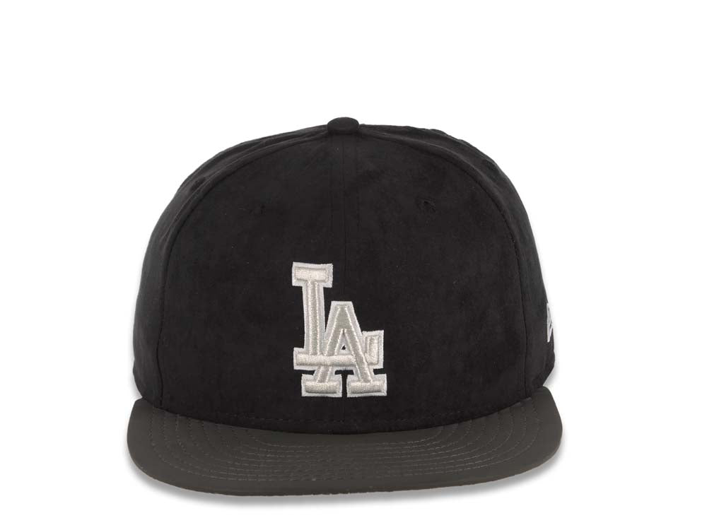 (Suede Crown) Los Angeles Dodgers New Era MLB 59FIFTY 5950 Cap Hat Black Crown Dark Gray Visor Gray/White Logo Camo UV