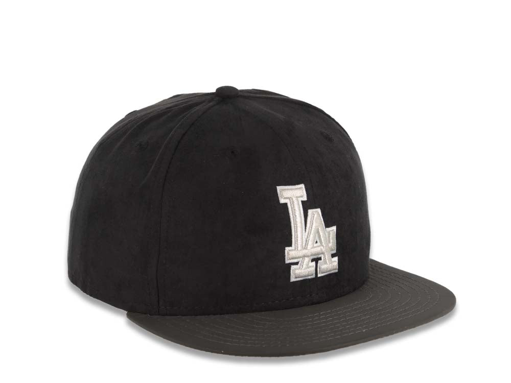 (Suede Crown) Los Angeles Dodgers New Era MLB 59FIFTY 5950 Cap Hat Black Crown Dark Gray Visor Gray/White Logo Camo UV