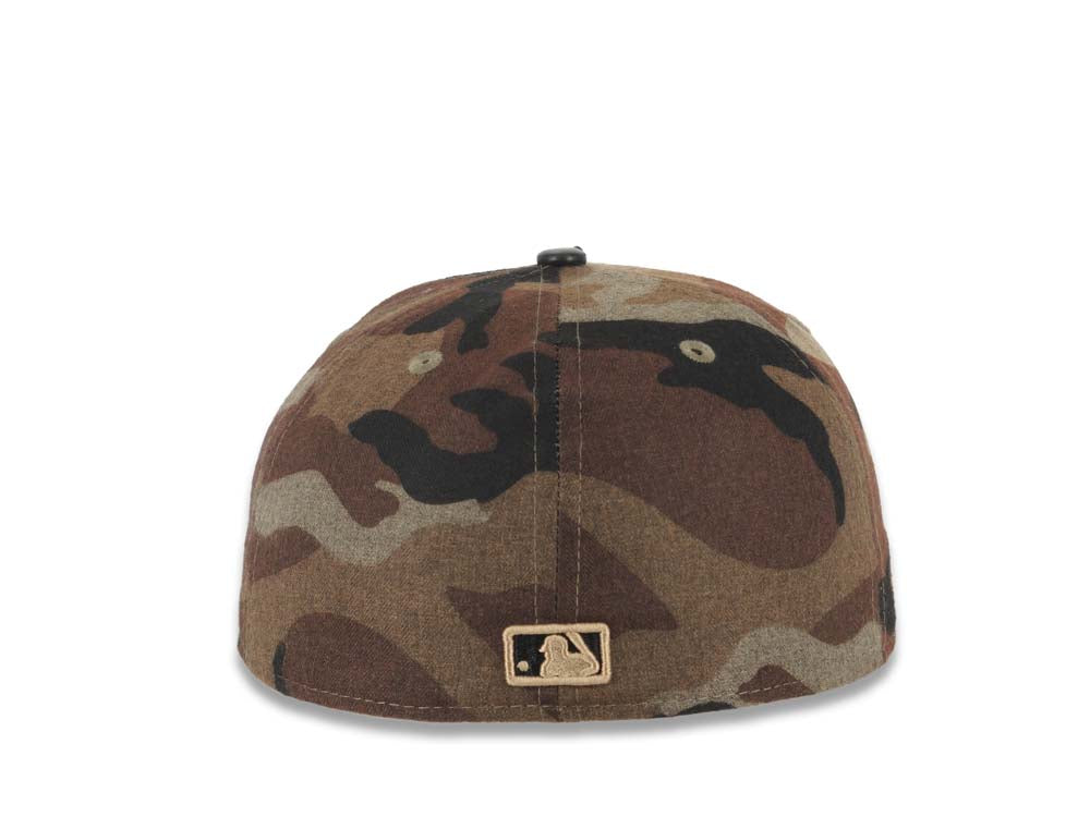 Los Angeles Dodgers New Era MLB 59FIFTY 5950 Fitted Cap Hat Camo Crown Black Leather Visor Black Logo (Wooly Camo)