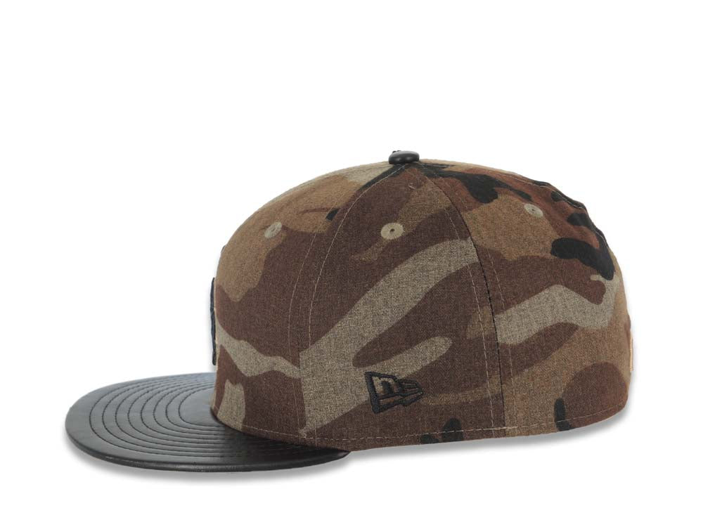 Los Angeles Dodgers New Era MLB 59FIFTY 5950 Fitted Cap Hat Camo Crown Black Leather Visor Black Logo (Wooly Camo)