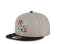 Los Angeles Dodgers New Era MLB 59FIFTY 5950 Fitted Cap Hat Heather Gray Crown Black Visor Gray/Teal/Magenta Splatter Logo
